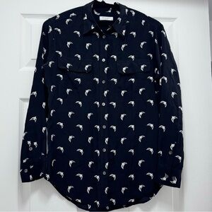 Equipment Signature Silk Button Down Blouse Black Masquerade Print